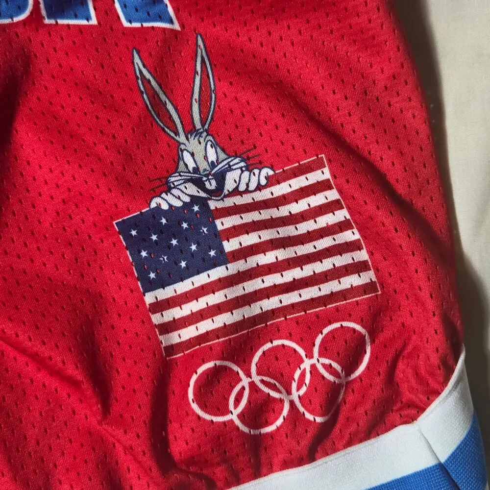 Looney Tunes Team USA Bugs Bunny Olympic Mesh Basketball Shorts Red Mens Large L